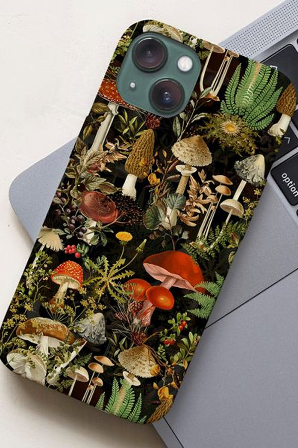 Phone case with a detailed mushroom design 
