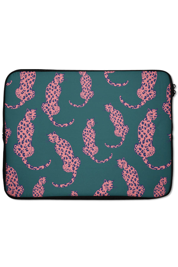 Leopard Animal Laptop Sleeve (Green Pink)