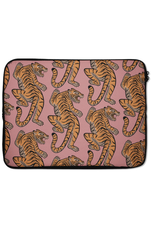 Tiger & Plants Laptop Sleeve (Pink) | Harper & Blake
