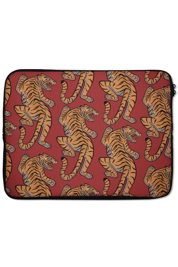 Tiger & Plants Laptop Sleeve (Red) | Harper & Blake