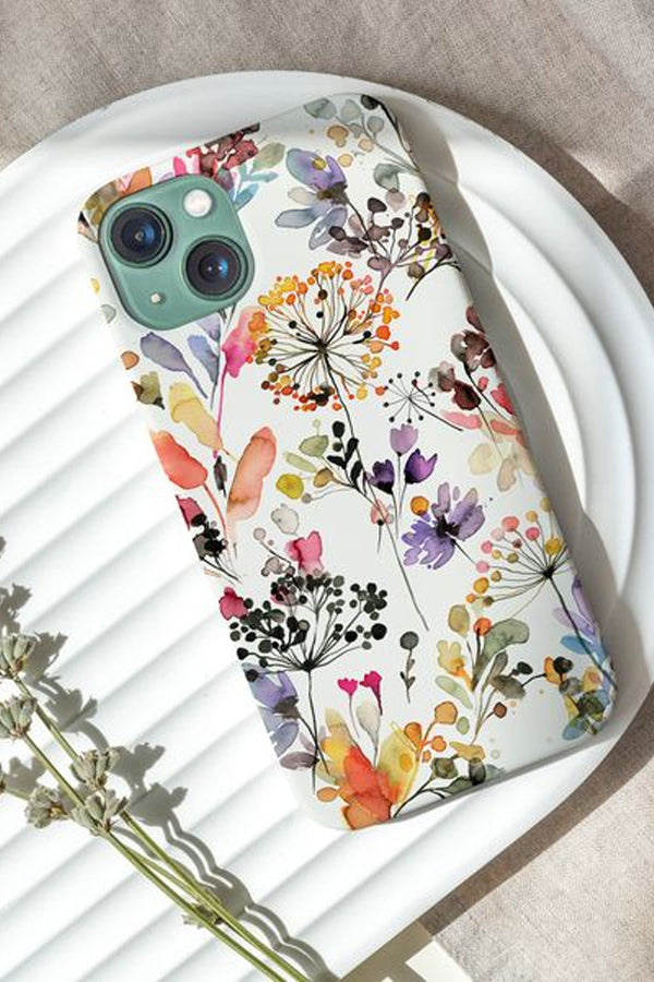 Phone case with a colourful wild flower design in watercolour