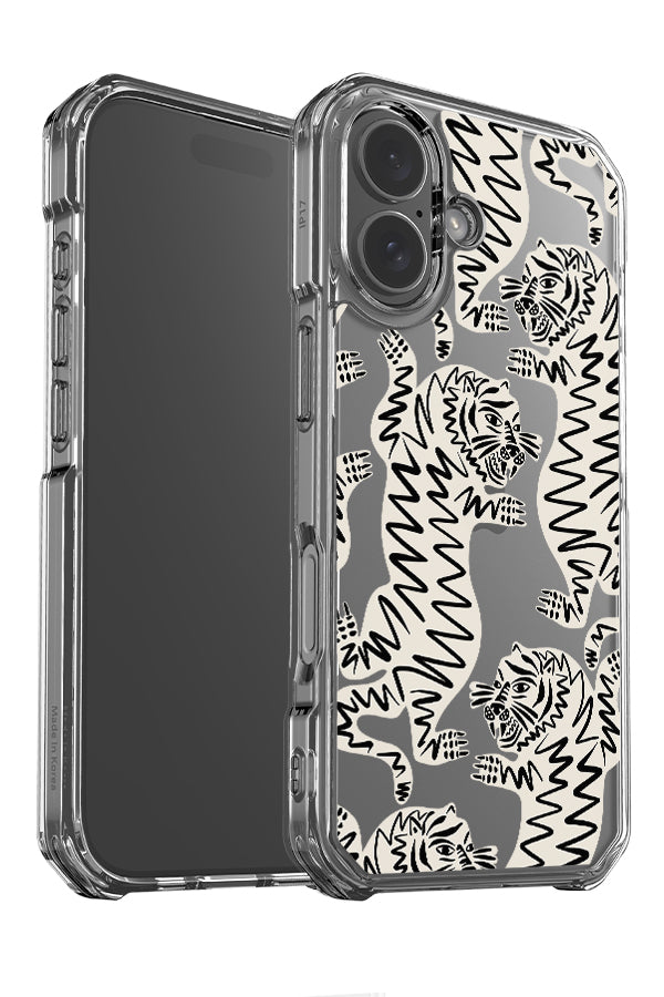 Abstract tiger clear impact phone case angle detail with white tiger illustrations