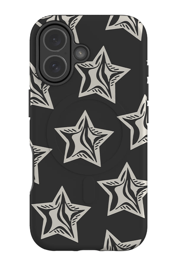 balloon star MagSafe phone case with white y2k style stars on a black background
