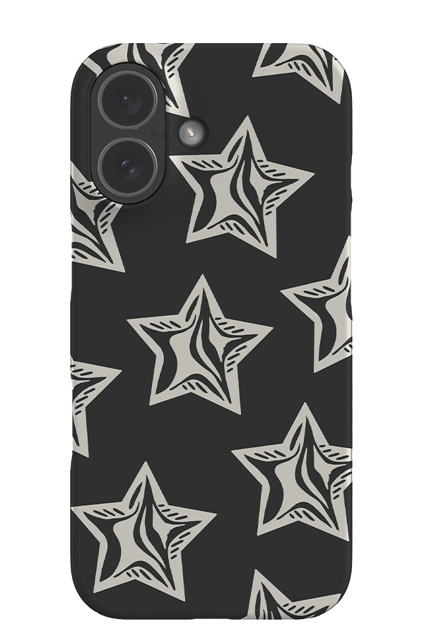 balloon star snap phone case with white y2k style stars on a black background