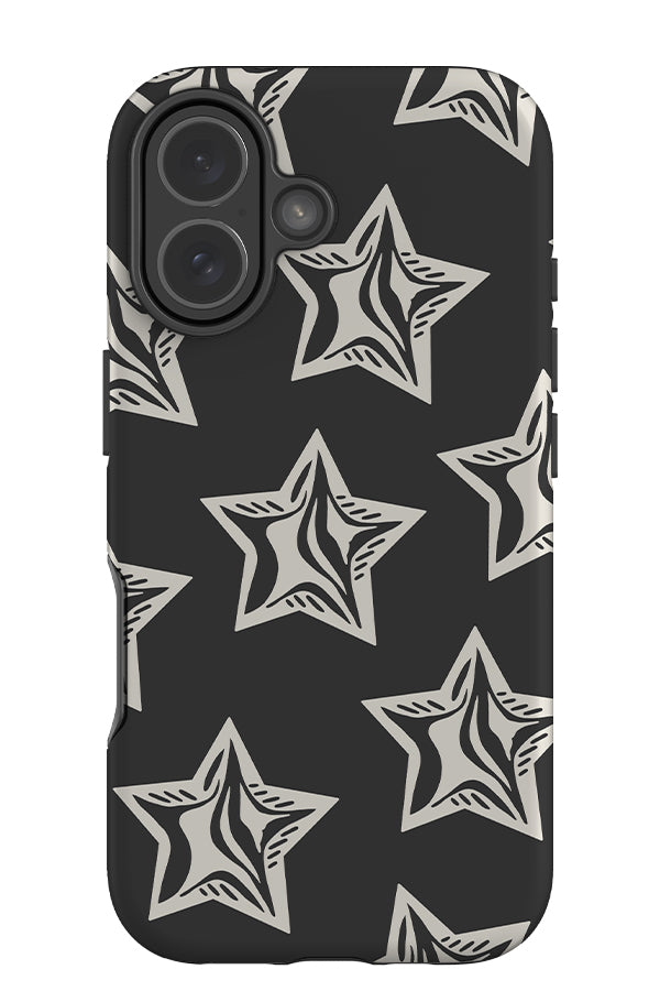 balloon star tough phone case with white y2k style stars on a black background