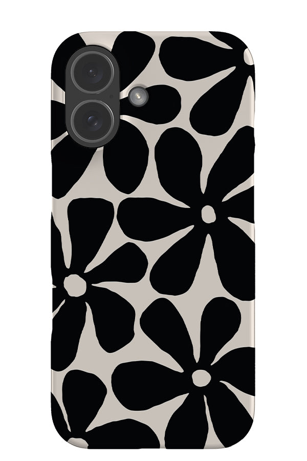 block flora daisy snap phone case with black hand drawn daisies on a beige background