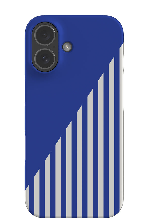 Block Line stripe snap phone case with a diagonal colour block and vertical linear pattern in bright blue