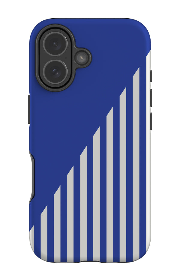 Block Line stripe tough phone case with a diagonal colour block and vertical linear pattern in bright blue