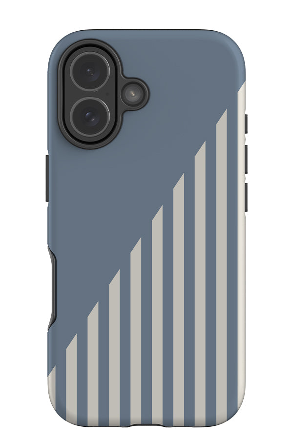 Block Line stripe tough phone case with a diagonal colour block and vertical linear pattern in blue