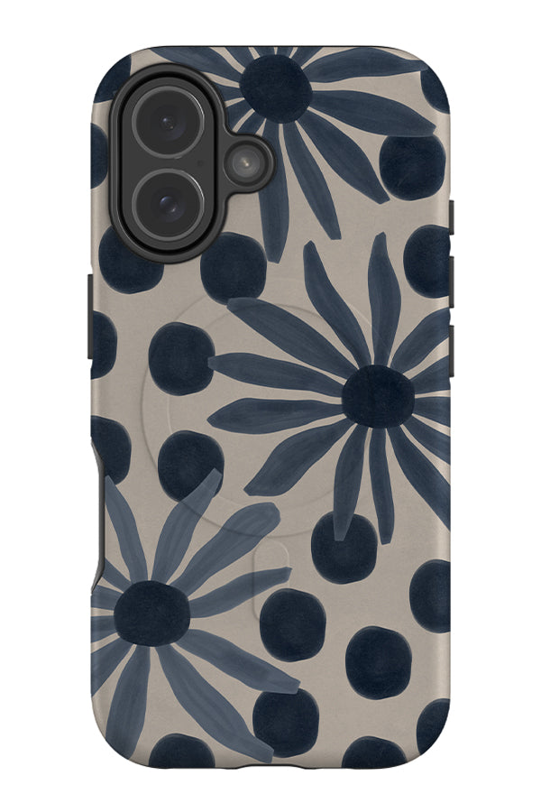 Bold daisy dot MagSafe phone case with blue large flower illustrations and polka dots