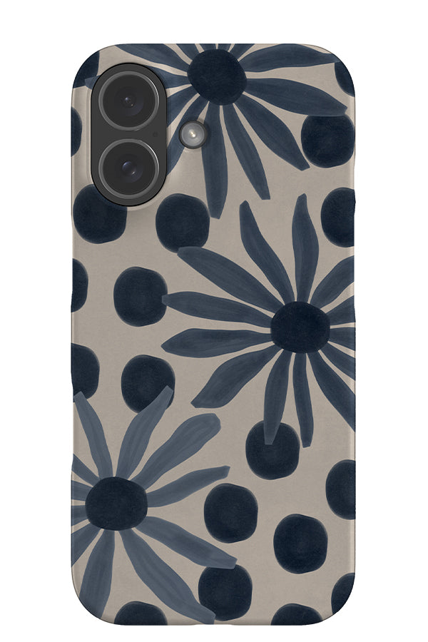 Bold daisy dot snap phone case with blue large flower illustrations and polka dots