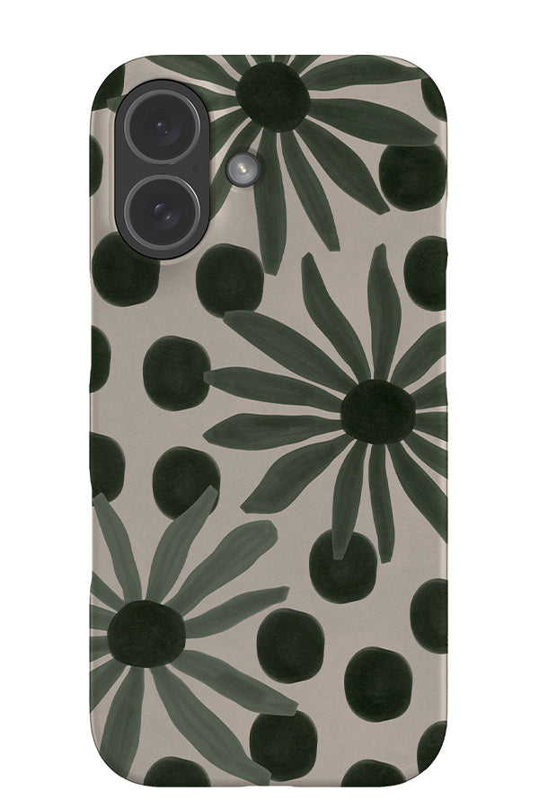 Bold daisy dot snap phone case with green large flower illustrations and polka dots