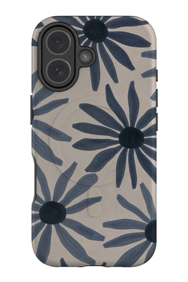 bold daisy MagSafe phone case with large, blue hand painted flowers