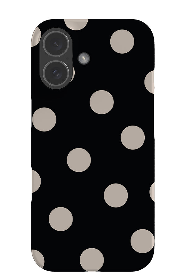 bold dots snap phone case with a black base colour and beige scattered polka dots