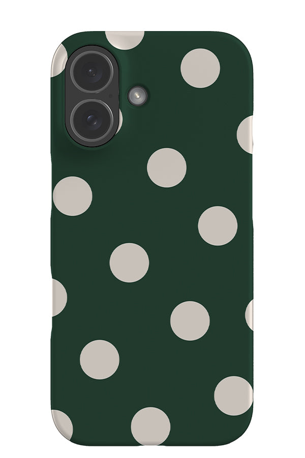 bold dots snap phone case with a green base colour and white scattered polka dots