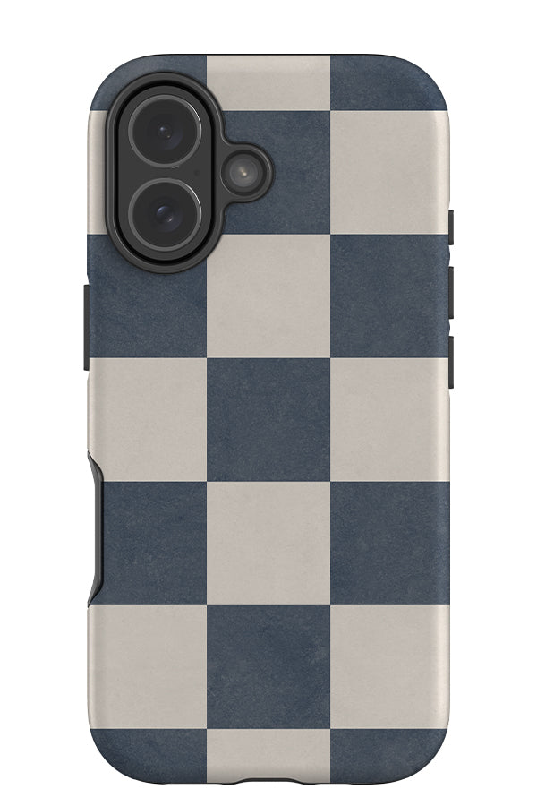 bold garden check tough phone case with a textured beige and blue checkered pattern