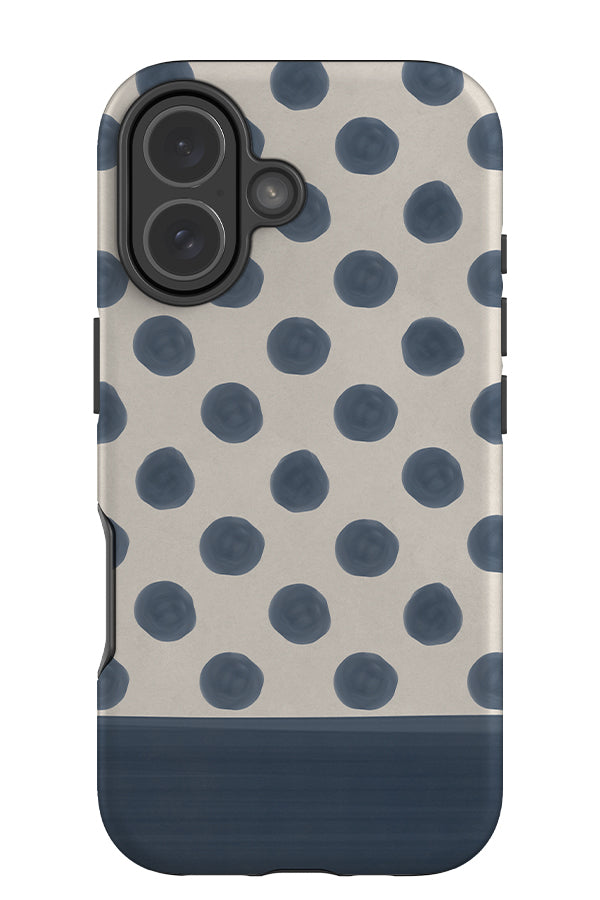 Bold marker dot block tough phone case with a beige base, blue polka dot and a colour block
