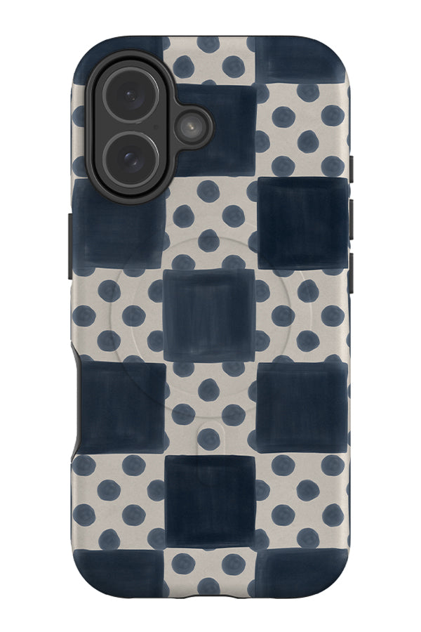 Bold marker dot check MagSafe phone case with a blue check and polka dot pattern 