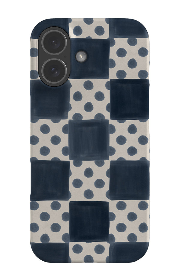 Bold marker dot check snap phone case with a blue check and polka dot pattern 