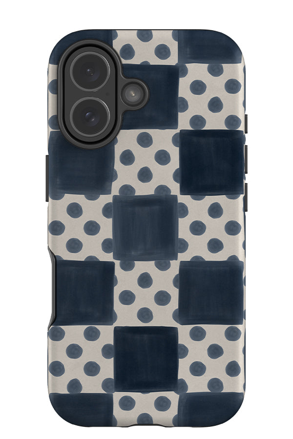 Bold marker dot check tough phone case with a blue check and polka dot pattern 