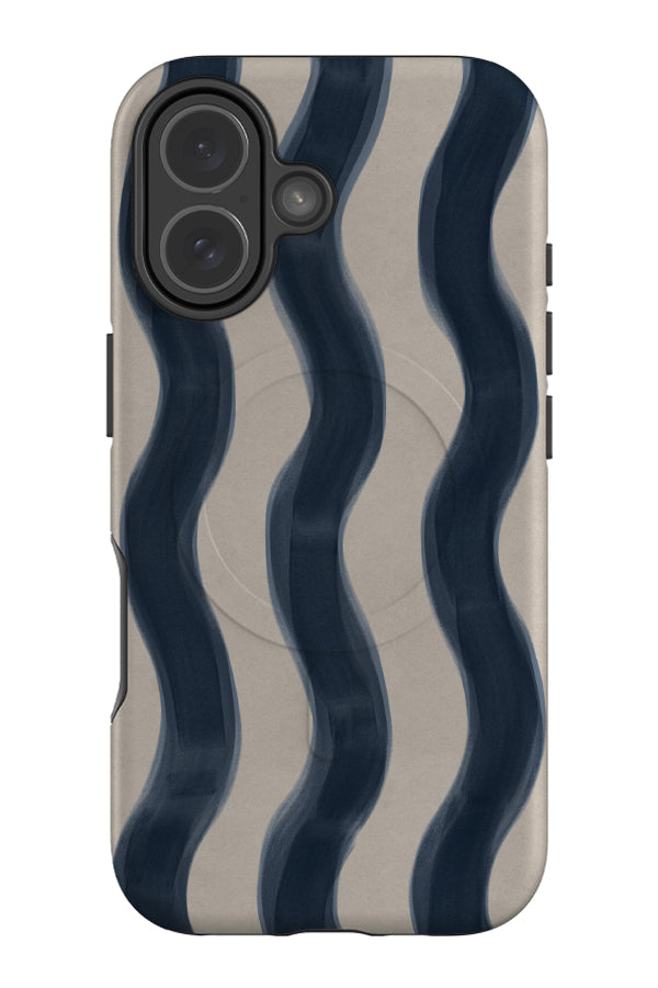 Bold marker wave stripe MagSafe phone case with a linear beige and blue wavy pattern