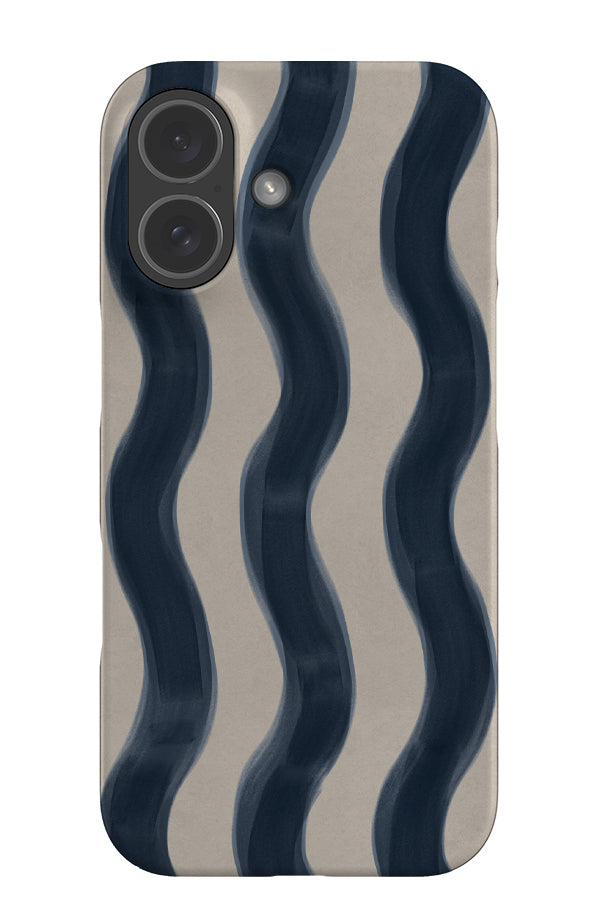 Bold marker wave stripe snap phone case with a linear beige and blue wavy pattern