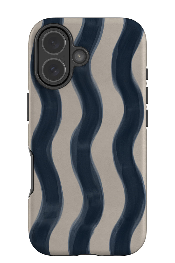 Bold marker wave stripe tough phone case with a linear beige and blue wavy pattern
