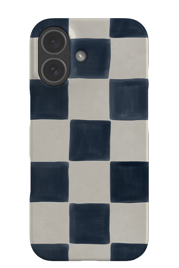 Bold painted check snap phone case with hand painted dark blue and white squares