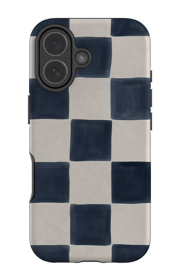 Bold painted check tough phone case with hand painted dark blue and white squares