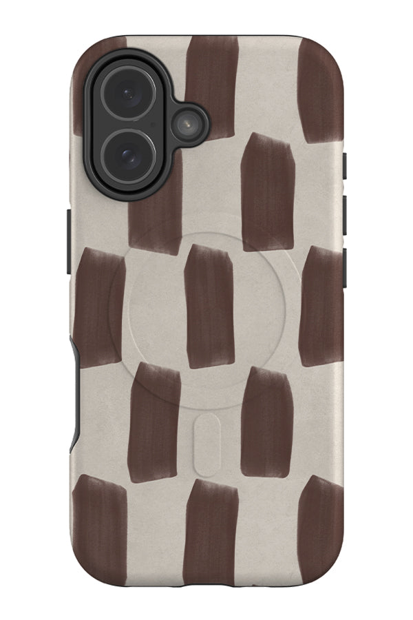 bold sketch mark check MagSafe phone case with a textured beige base colour and brown brush strokes in a check pattern