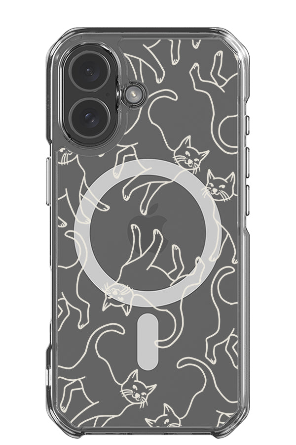Cat line art clear impact MagSafe phone case with cute line art cats in beige