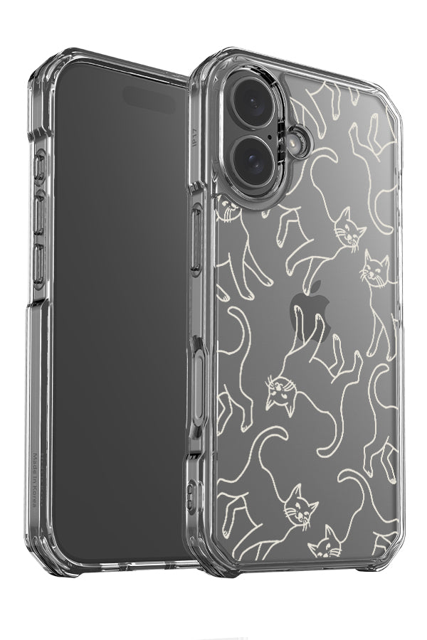 Cat line art clear impact phone case angle detail with cute line art cats in beige
