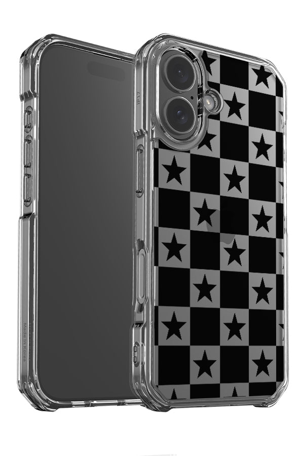 check star clear impact phone case angle detail with black squares and stars