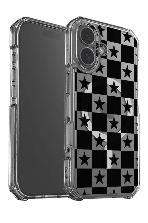 check star clear impact MagSafe phone case angle detail with black squares and stars