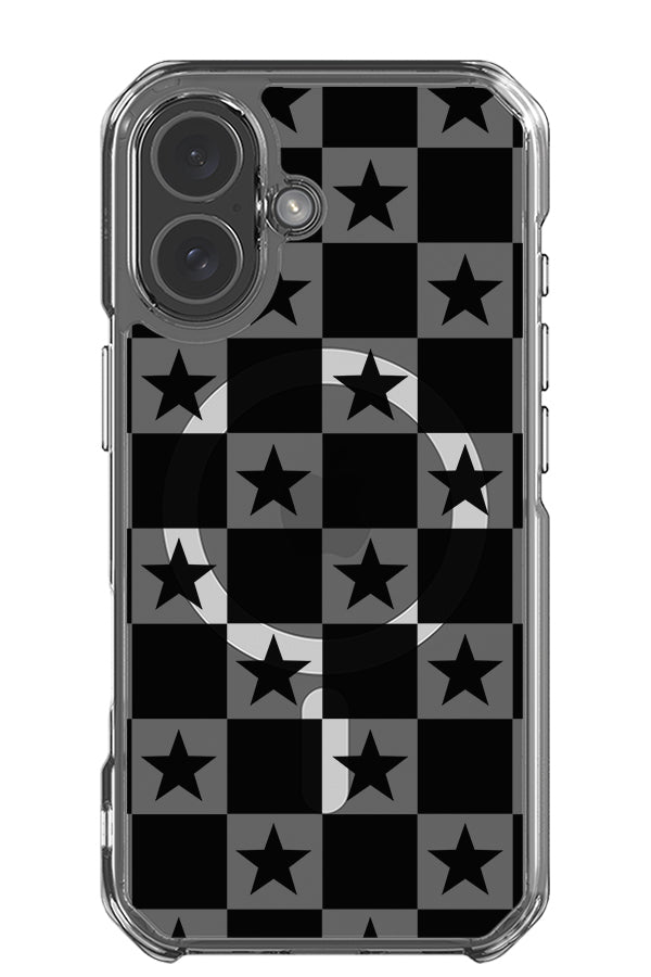 check star clear impact MagSafe phone case with black squares and stars