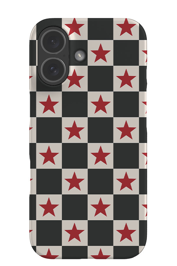 Check star snap phone case with a black and white check and red stars