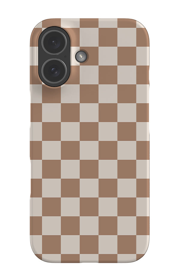 classic check snap phone case with clean checkered pattern in brown and beige