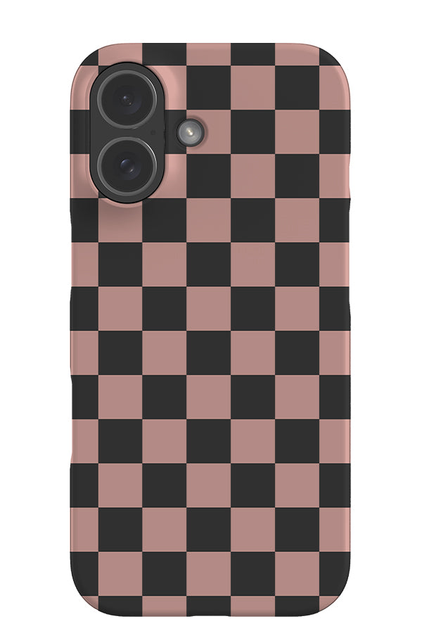 Classic check snap phone case in a modern checkered pattern in pink and black