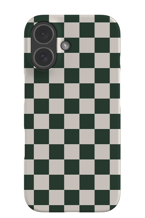 Classic check snap phone case with a modern checkered battern in dark green and white