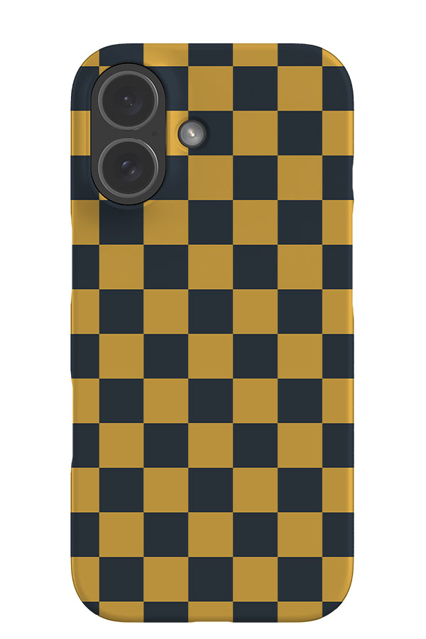 Classic check snap phone case with a modern checkered pattern in yellow and dark blue