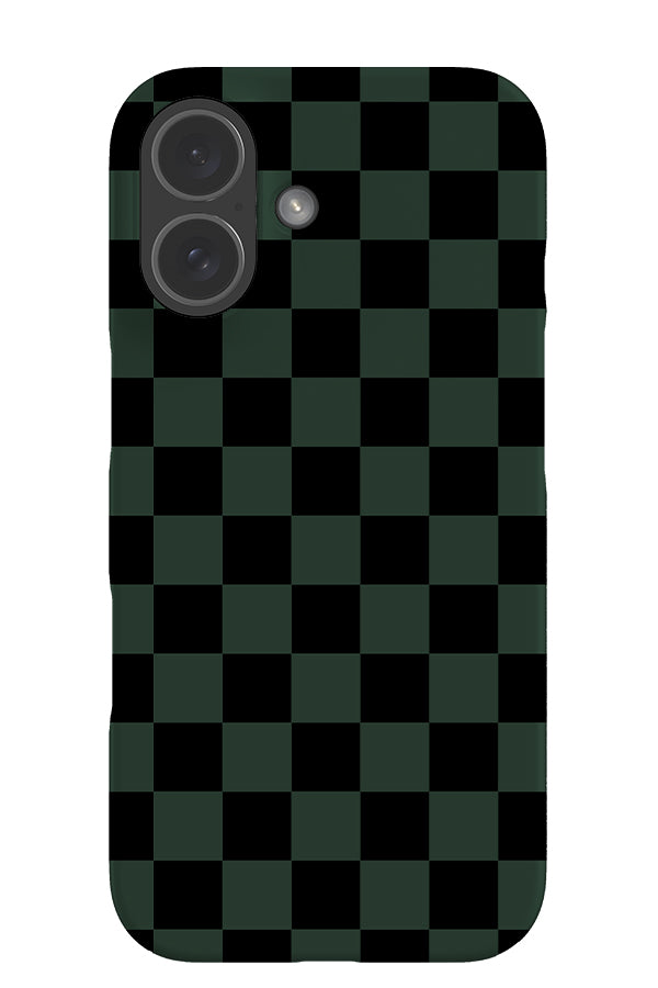 Classic check snap phone case with a modern checkered battern in dark green and black