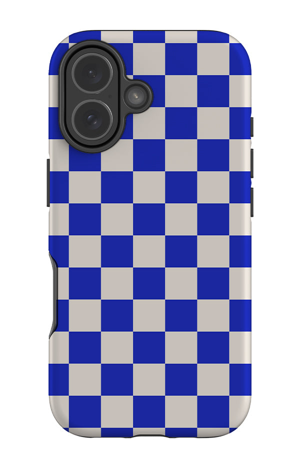 Classic check tough phone case with a modern white and blue checkered pattern