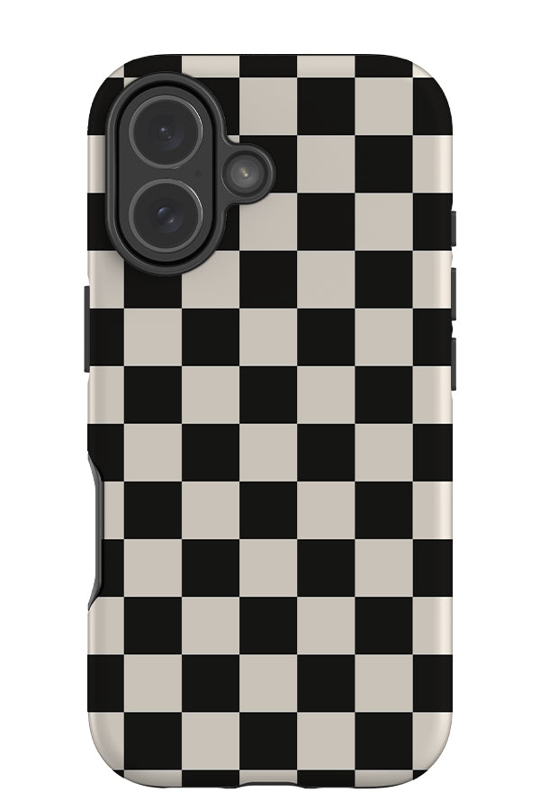 classic check tough phone case with clean checkered pattern in black and white
