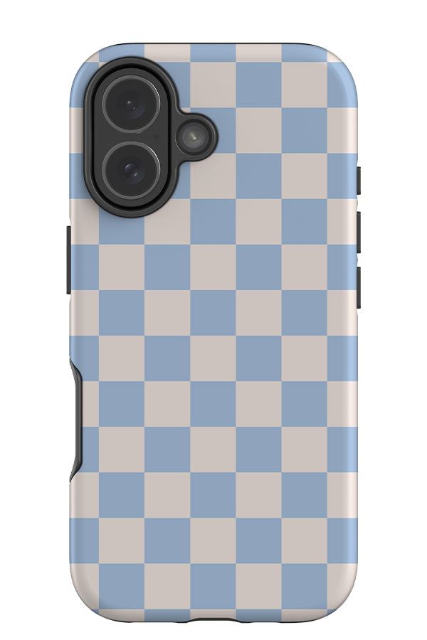 classic check tough phone case with clean checkered pattern in blue and white