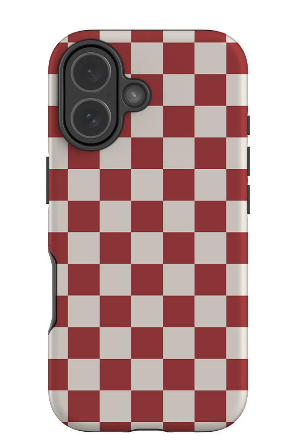 Classic check tough phone case with a modern checkered pattern in red and beige