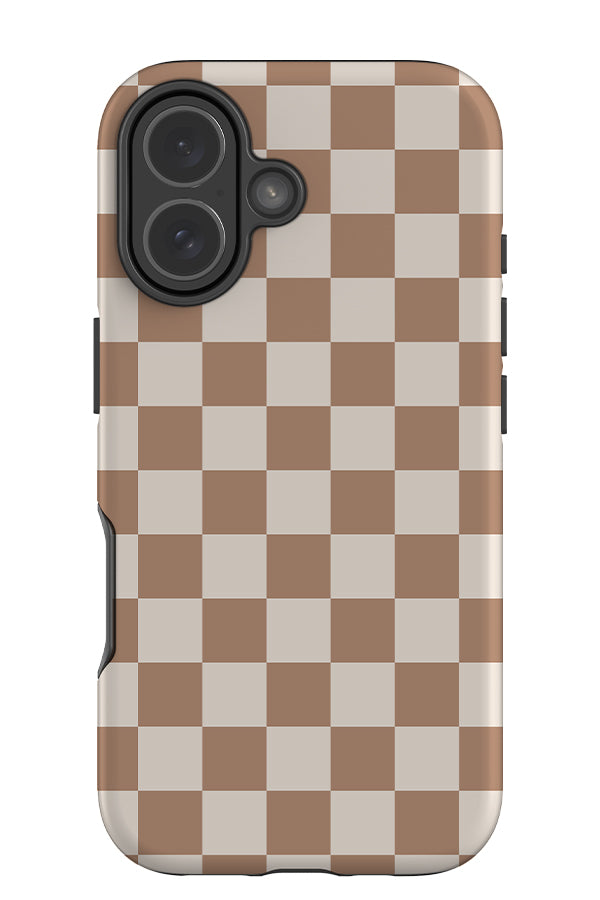classic check tough phone case with clean checkered pattern in brown and beige