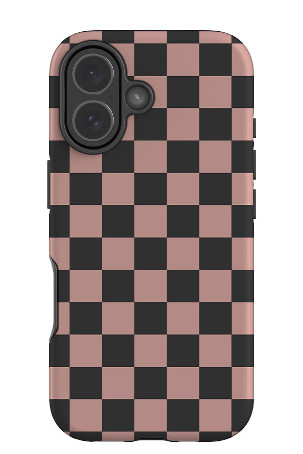 Classic check tough phone case in a modern checkered pattern in pink and black