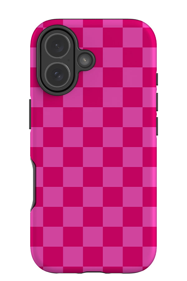 classic check tough phone case with clean checkered pattern in light and dark pink