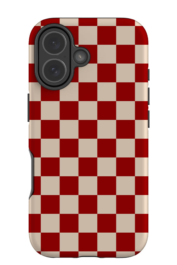 classic check tough phone case with clean checkered pattern in red and beige