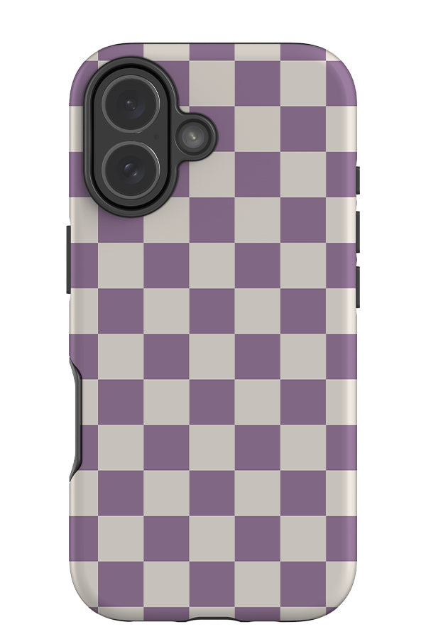 Classic check tough phone case with a modern checkered battern in lilac and white